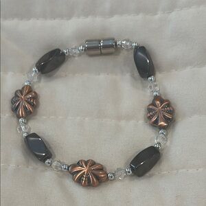Elegant Magnetic Black and Copper Beaded Bracelet